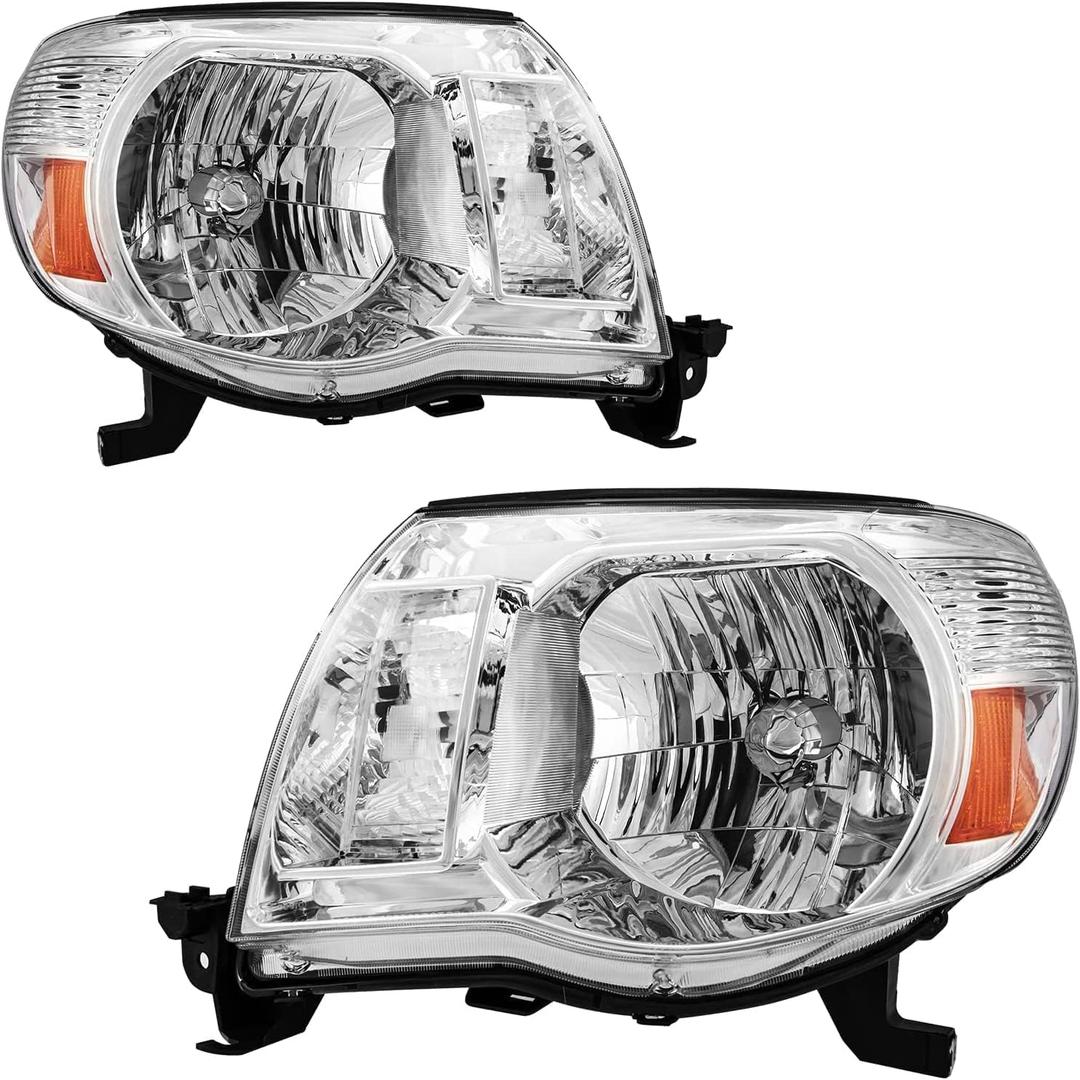 KAX Halogen Headlights Assembly Replacement for Tacoma 2005/2006/2007/2008/2009/2010/2011 OE Headlamp Chrome Housing Clear Lens Amber Reflctor Driver and Passenger Side