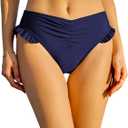ZAFUL Women Ruffle Bikini Bottom Ruched Full Coverage Swim Briefs (XX-Large, 0-navy Blue)