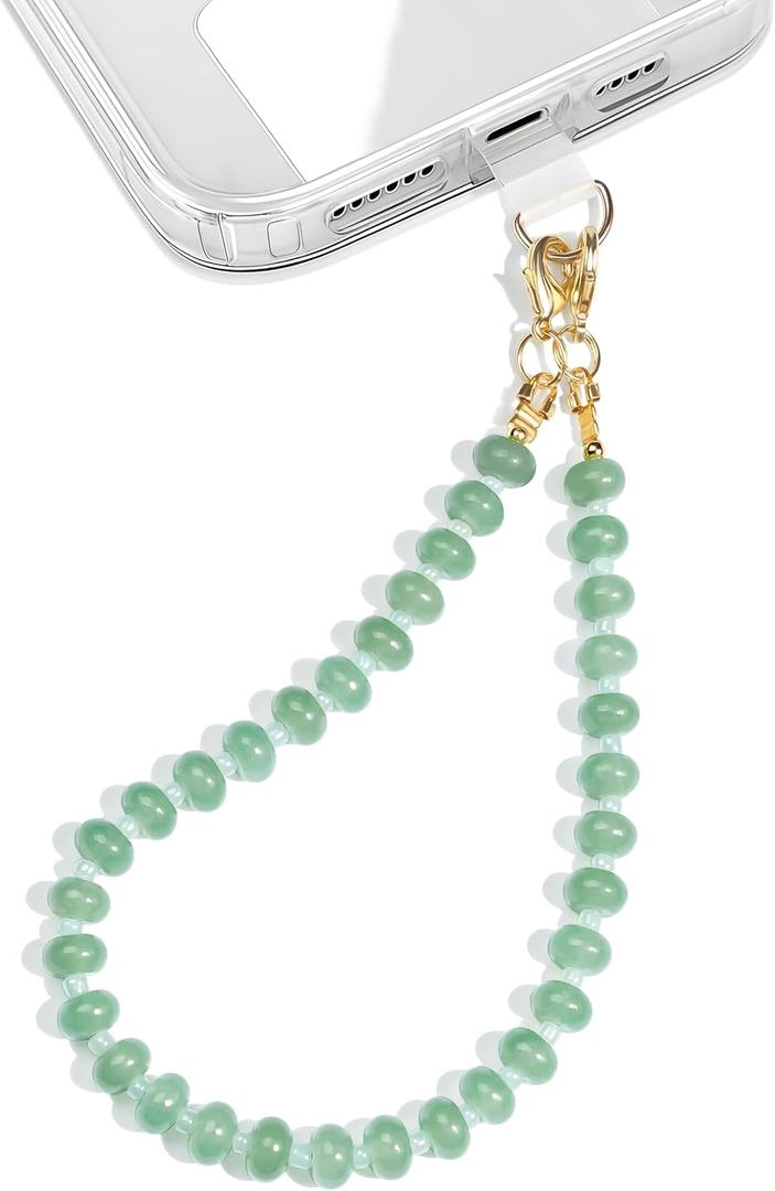 Natural Stone Beaded Phone Wrist Strap for Women  Detachable Chain Wristlet, Durable 304 Stainless Steel Core (Green Aventurine)