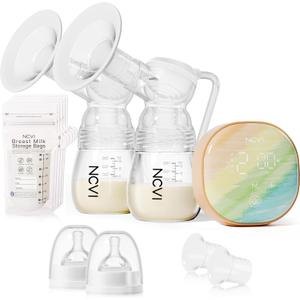 NCVI Double Electric Breast Pump XB-8122-2 with 4 Modes 9 Levels, Breastfeeding Pump with 21/24mm Flanges, Rechargeable Milk Pump Ultra-Quiet for Home & Travel, LED Touchscreen (Orange-21/24 Flanges)