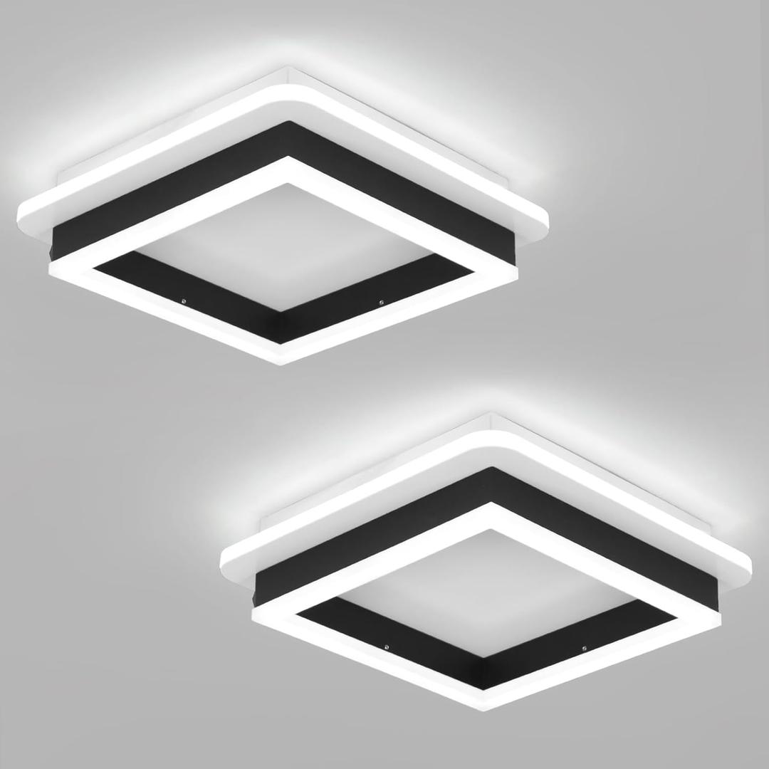 CANEOE 2 Packs Square Flush Mount Ceiling Light, 6000K Black Modern LED Ceiling Light Fixture, Minimalist Hallway Lighting Fixture Ceiling Lamp for Hallway Entryway Bedroom Balcony