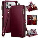XcaseBar compatible with iPhone 17 Pro 6.3" Wallet case with Zipper Credit Card Holder【RFID Blocking】,Flip Folio Book PU Leather Phone case Shockproof Cover Women Men for Apple 17 Pro case Wine Red