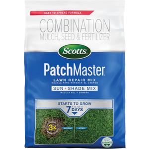 Scotts Patch Master Lawn Repair Mix Sun + Shade Mix, Combination Grass Seed, Fertilizer, and Mulch, 4.75 lbs.