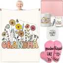 2 x Reallnaive 6 Pcs Grandma Gifts for Birthday, Floral Grandma Gifts from Grandkids, Grandmother Basket with 60 x 50 in Cozy Blanket, Pastel Mug, Scented Candle, Jewelry Tray & Fuzzy Socks