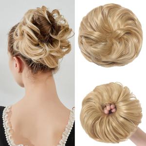 Large Messy Bun Hair Piece Curly Synthetic Extensions Scrunchies Fake Chignon Updo Hairpieces for Women Blonde Balayage