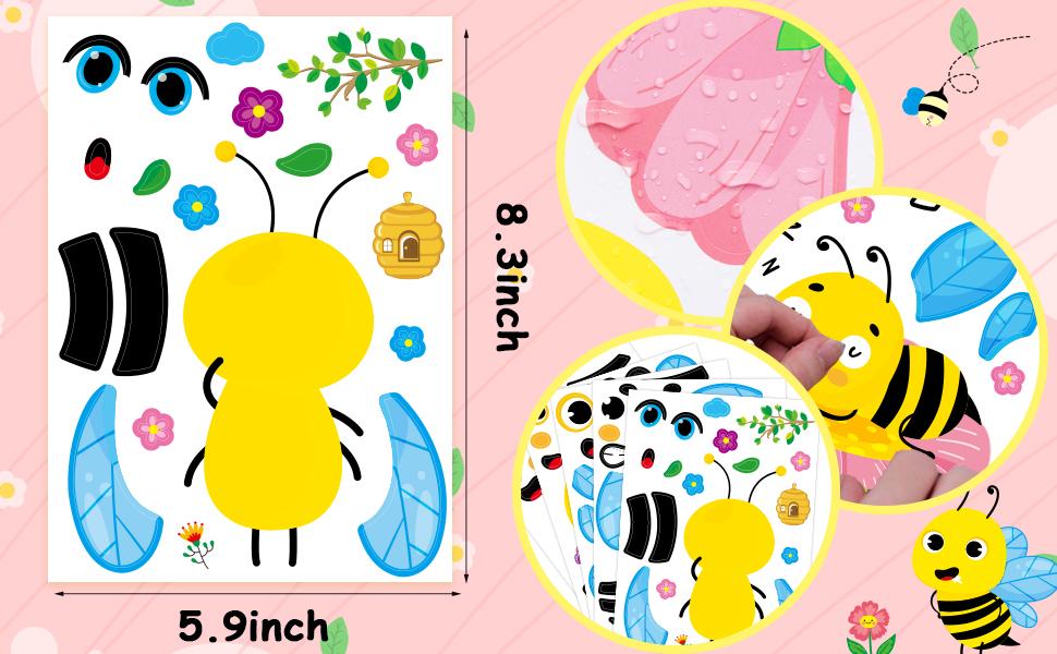 Make Your Own Honey Bee Stickers 36 Pack Spring Summer Make A Face DIY Stickers for Bee Mine Bumble Bees Party Favors Gifts Creativity Crafts Fairy for Baby Shower Birthday School Rewards