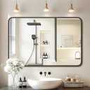 24"36" Bathroom Mirror for Wall, Modern Bathroom Vanity Mirror, Black Bathroom Mirrors for Over Sink with Metal Framed HD Tempered Glass Hangs Horizontally or Vertically
