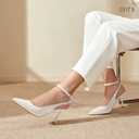 IDIFU White Slingback Heels for Women Pumps Closed Toe High Stiletto Heels Pointed Toe Ankle Strap Dress Shoes Wedding Bridal Party Work Fashion Sexy Comfortable Pumps(White Pu, 6.5)