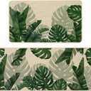 Baccessor Monstera Spring Kitchen Mats Set of 2, Banana Green Leaf Kitchen Rugs Low-Profile Non-Slip Absorbent Floor Mat 17x29 and 17x47 Inch Home Seasonal Decoration
