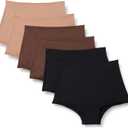 Amazon Essentials Womens Peached Microfiber High Waisted Boyshort (Medium, Black/Rich Hazel/Washed Bronze)