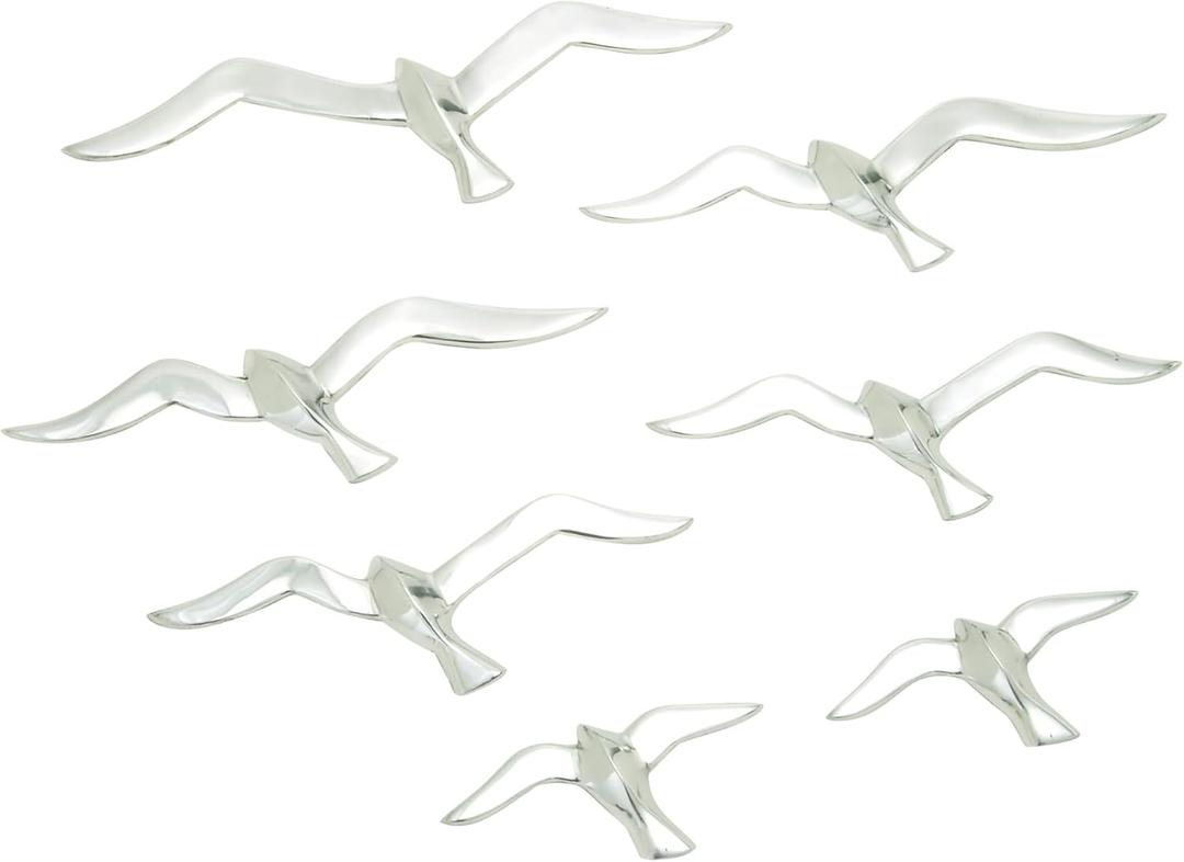 Deco 79 Aluminum Metal Bird Home Wall Decor Floating Flock of Wall Sculpture, Set of 7 Wall Art 16"W, 4"H, Silver