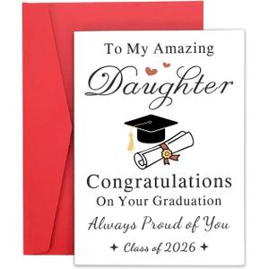2 x 2026 Graduation Gifts for Her Class of 2026 Gifts Bulk College Graduation Cards for Daughter Valentine Gift for College Girl Best Gift for High School Senior Year Night Proud of You Card with Envelope