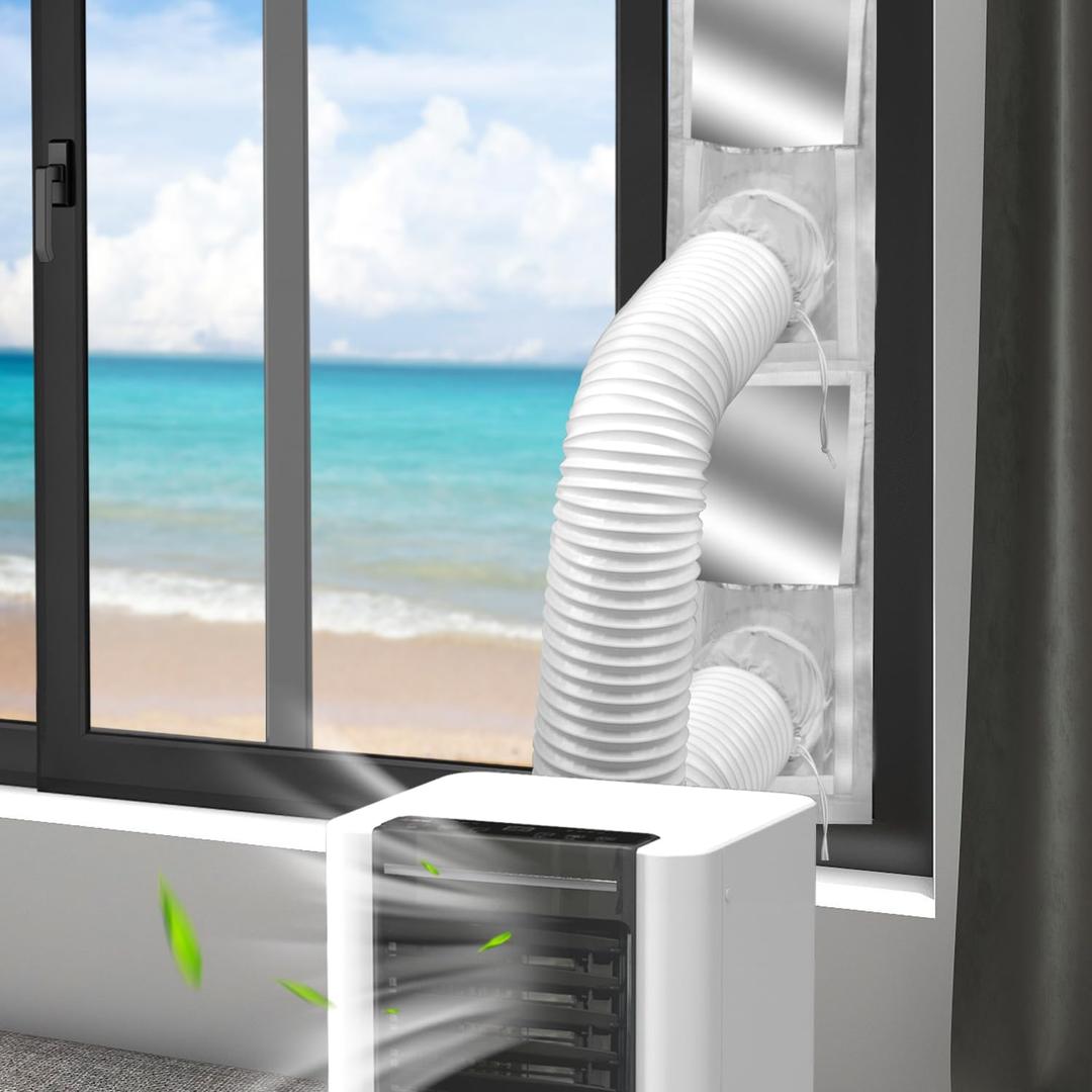 Portable Air Conditioner Window Vent Kit, Universal Sliding Window Seal Kit for Mobile Air Conditioning & Dryer, 28x102~162cm Length Adjustable Full Sealing Waterproof A/C Window Vent Sealing Cloth