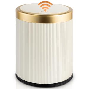 Pukomc Bathroom Trash Can with Lid3.5 Gallon Motion Sensor Waterproof Touchless Garbage Can, Smart Plastic Trash Bins Suitable for Kitchen, Bathroom, Bedroom, Living Room, Office Beige