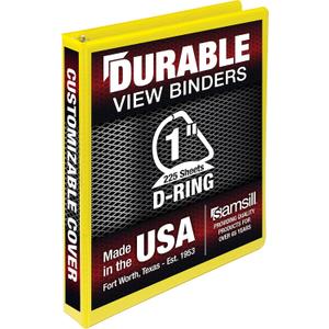 Samsill Durable 1 Inch . , Made in the USA, D Ring . , Customizable Clear View . , Yellow, Holds 225 Pages