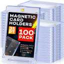 100ct Magnetic Card Holders, Magnetic 35pt One Touch Card Holders, U-V Protection Hard Plastic Display Case for Trading, Sports, Baseball, Football, Game Cards (100Pack)