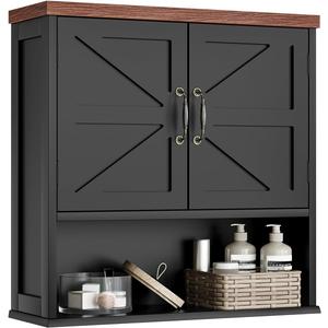 Smuxee Farmhouse Wall Mounted Cabinet, Black Medicine Cabinet with Adjustable Shelf, for Bathroom, Living Room, Laundry Room (Big)