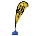 Teardrop Banner Flag Safety Sign with Fiberglass Poles and Weighted Base for Yards and Driveways -"Slow Down Kids at Play", Yellow