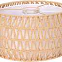 Boho Rattan Lamp Shade, 12.2" Top x 12.2" Bottom x 6.06" High, Natural Rattan & Linen Double Layer Lamp Shades for Floor Lamps Table Lamps Chandelier, UNO Fitter Lampshade Replacement, Easy Assembly