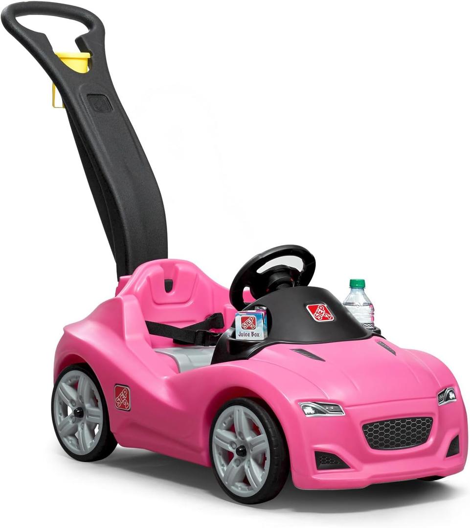 Step2 Whisper Ride Cruiser Kids Push Car, Ride On Toy, Stroller Substitute, Includes Seat Belt & Horn, Made of Durable Plastic, Max Weight 50 lbs., For Toddlers 1.5-4 Years Old, Pink, Large