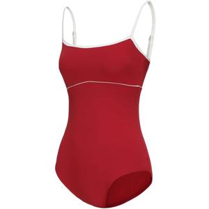 Women's Camisole Leotard with Adjustable Straps for Ballet Dance Leotards (Red/White Line, Small)