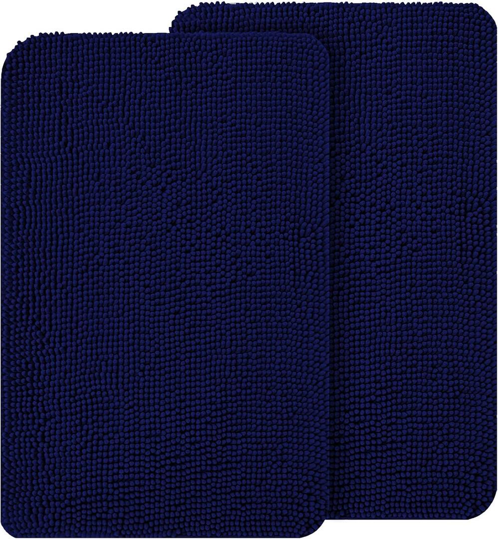 OLANLY Dog Door Mat Set 2-Piece 30x20, Absorbs Moisture and Dirt, Absorbent Non-Slip Washable Doormat, Quick Dry Chenille Mud Mat for Dogs, Entry Indoor Entryway Carpet for Inside Floor, Navy Blue