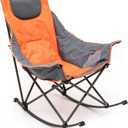 SUNNYFEEL Oversized Rocking Camping Chair, Fully Padded Patio Chair with Side Pocket, High Back Portable Lawn Recliner with Headrest, Outdoor Camp Rocker Chairs for Adults Heavy Duty 500 LBS (1 PC, Orange)
