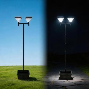 Solar Lamp Post Light with Planter,2-Head Solar Pole Light Outdoor Waterproof for Porch Yard Driveway Garden Patio Decor, Two diamond lamp heads