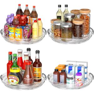 Clear Lazy Susan Organizer Turntable for Cabinet Table Top, 9.25 Inch 4 Pack 360 Rotating Spinning Makeup Organizer for Vanity, Kitchen Storage Rack Heavy-Duty Pantry Spices Tray Countertop Organizer