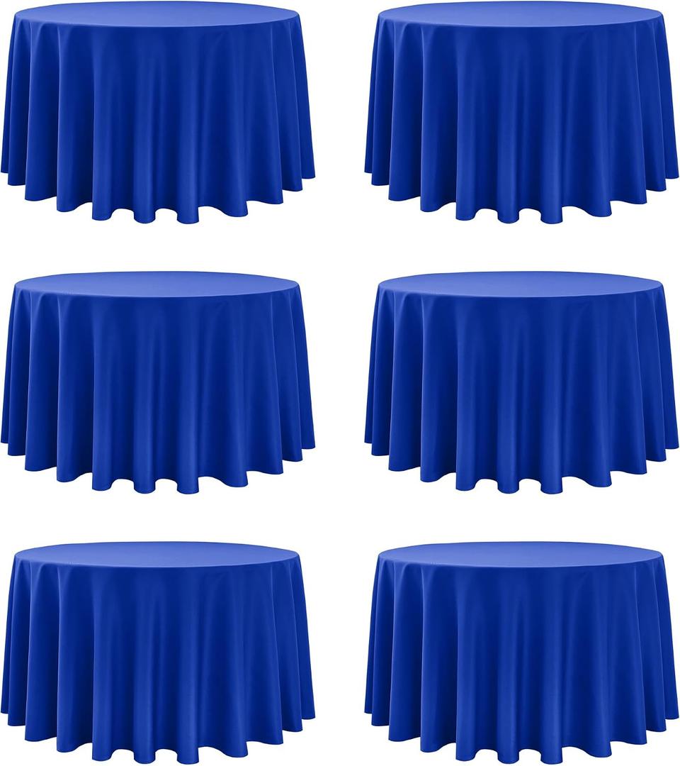 6-Pack Royal Blue Round Tablecloths, 120 Inches, Stain-Resistant Polyester for 5-6 Ft Round Tables - Washable Table Covers for Weddings, Banquets, Birthday Parties, Events