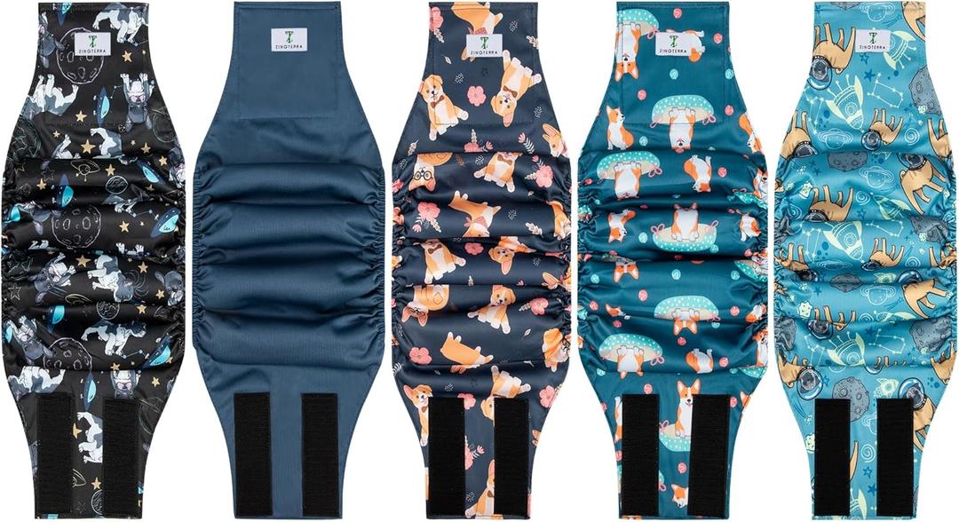 5 Pack Dog Diapers Male, Reusable Leakproof Pet Soft Dog Belly Band Wraps, High Absorbency Male Dog Diaper ,Wider Washable Belly Band for Doggy Incontinence and Puppy Training (XL(22"-27"))