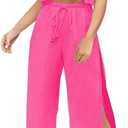 FANCYINN Womens 2 Pieces Outfits Deep V Neck Crop Top Side Slit Drawstring Wide Leg Pants Set Jumpsuits, M