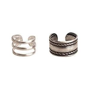 Handmade Silver 2Pcs Ear Cuffs Non-Piercing Earrings, 925 Sterling Silver, Fake Cartilage Helix Non-Pierced Ear Clip on for Women, Tiny Triple Band & Wide Band Ear Wraps, By Miya Jewelry