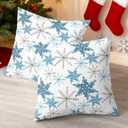 CaliTime Christmas Throw Pillow Covers Decorative 20 X 20 Inches Pack of 2 Cozy Fleece Snowflakes Cushion Cases for Holiday Couch Sofa Bed Living Room Home Smoke Blue Grey