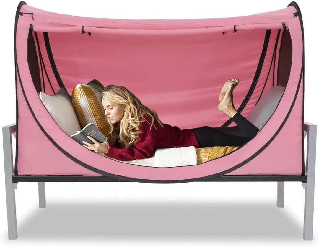 Privacy Pop up Eclipse Bed Tent Bed Drapes (Pink, Twin) (41"W x 79"L (Pack of 1))