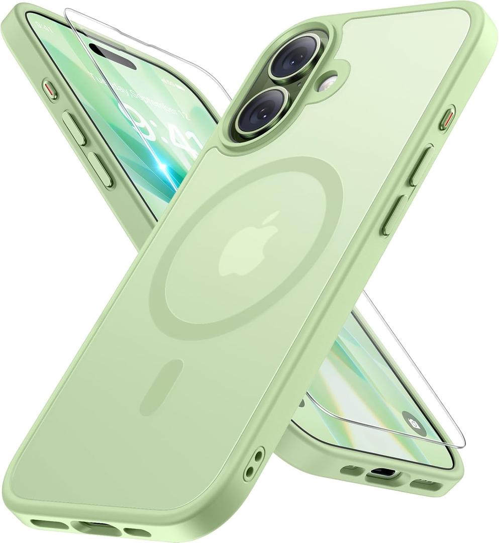 Miracase Magnetic for Phone 17 Case (Compatible with MagSafe) with Screen Protector Military-Grade Protection, Anti-Fingerprint Translucent Matte Phone Cover for Phone 17 6.3 inch, Matcha Green