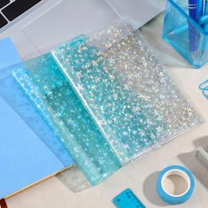 2 Pcs Transparent and Blue A6 Jelly Cover for Planners and Notebooks, 9.45 x 6.30 Inch, Glitter Star Transparent Planner Clear Cover for Journal and Notebooks