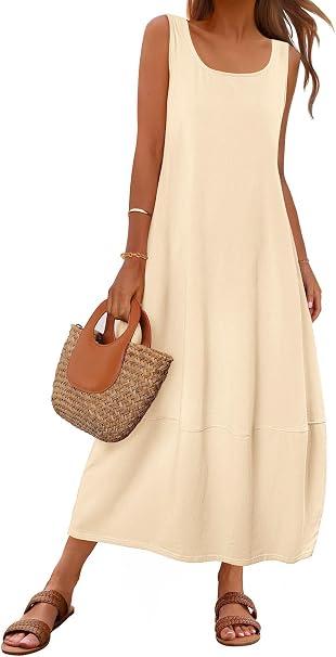 MEROKEETY womens Casual Maxi Sundress Soft (Apricot, L)