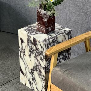 Luxury Marble Side Table,Square End Table for Modern Sofa and Bed, Living Room, Sofa, BedroomCalacatta Viola (11.8"L x 11.8"W x 19.6"H)