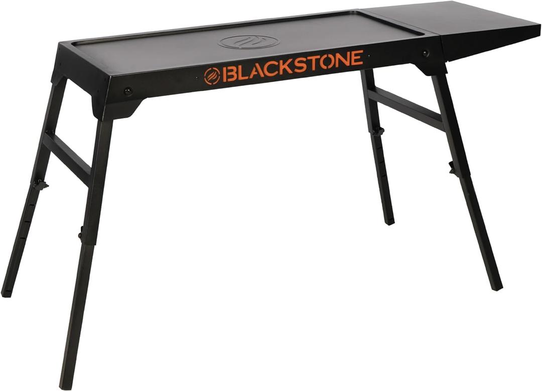 BLACKSTONE 5477 XL 17" and 22" Tabletop Griddle Stand, Adjustable Prep Table with Folding Legs and Side Shelf, Powder Coated Steel, Black