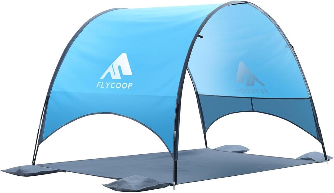 2026 Upgraded Beach Umbrella Canopy with UPF 50+ UV Protection Portable Beach Tent for Sun, 360 Ventilation, 4 Sandbags, Dual Pockets, Stakes & Ropes, 90.5*59*53 inch for 3 People