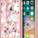 Hython Designed for iPhone 8/7 Case, Heavy Duty Full-Body Defender Protective Case Bling Glitter Sparkle Hard Shell Hybrid Shockproof Rubber Bumper Cover, Flower and Marble