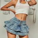 Verdusa Women's Y2K Shorts Button Front Layered Ruffled Denim Mini Skort (XL)