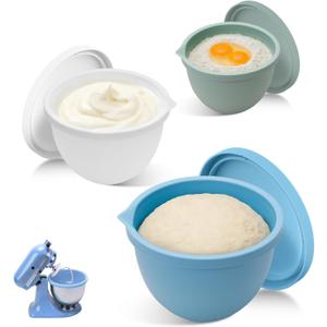 5 Qt Tilt-Head silicone liners for kitchen aid stand mixer, Silicone Bowl Liners with Lids, Kitchen Aid Accessories and Attachments for Baking and Cooking (3pcs Green+Blue+White)