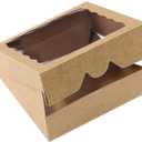 ONE MORE [15pcs] 9inch Kraft Bakery Boxes, Large Pie Boxes with PVC Window Natural Disposable box for Cookie 9x9x2.5inch,15 of Pack