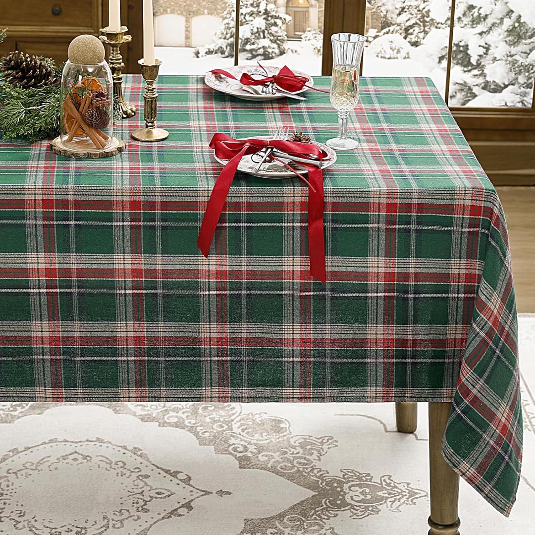 Romanstile Christmas Checkered Tablecloth Rectangle - 54 x 108 Inch - Green Buffalo Plaid Cotton Flannel Table Cloths, Xmas Winter Stain Resistant Washable Table Cover for Holiday/Party/Dining Decor