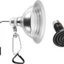 Simple Deluxe 150W Ceramic Reptile Heat Lamp Bulb & 150W Clamp Light with 8.5" Aluminum Reflector Combo for Amphibian Pets, Silver 2024 Version