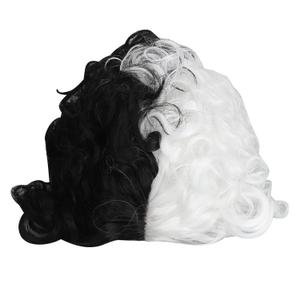 Black and White Wig Black White Curly Wig for Women,Adjustable Breathable Short Curly Christmas Party Halloween Cosplay Half Black