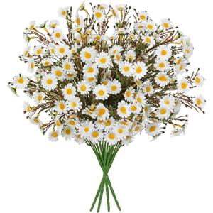 UV Resistant White Daisy Artificial Flowers Lush 4 Bouquets Silk Fake Daisies, 14" UV Protected Faux Daisy Flowers for Indoor & Outdoor Vase, Planter, Floral Arrangements, Centerpieces, Wedding Decor