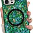 Magnetic for iPhone 14 Pro Max Case Abalone Shell, Emerald Green | Cute Sparkle Mother of Pearl Design, Compatible with MagSafe, Shockproof Protective Phone Cover